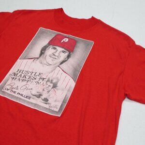 Vintage 80s Pete Rose of the Phillies "Hustle Makes it Happen" T-Shirt size M